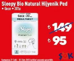 SLEEPY BİO NATURAL HİJYENİK PED GECE 30'LU